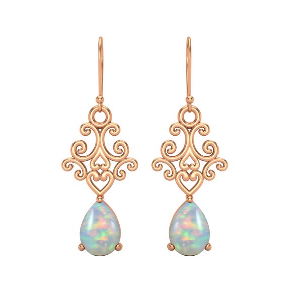 7x5 MM Pear Shape Opal 925 Sterling Silver Rose Vermeil Filigree Dangle Drop Mother's Day Gift Women Earring