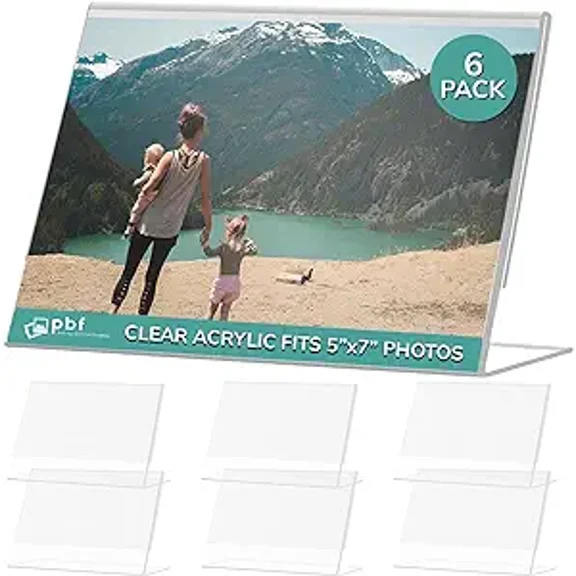 7x5 inch Acrylic Sign Holder | Vertical Stand Up Slanted Sign Holder | Acrylic Stands for Display 7x5 Clear Picture Frame, Menu Table Top Stand, Plastic Flyer Holder (6-Pack)