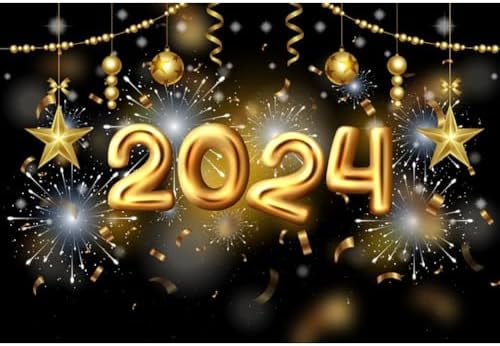 7x5FT 2024 New Year Backdrop Polyester Black Gold New Year Photography ...