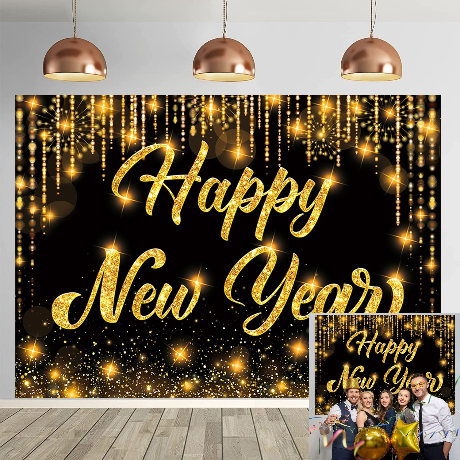 7x5FT 2026 Happy New Year Banner Backdrop Vinyl Black and Gold New ...