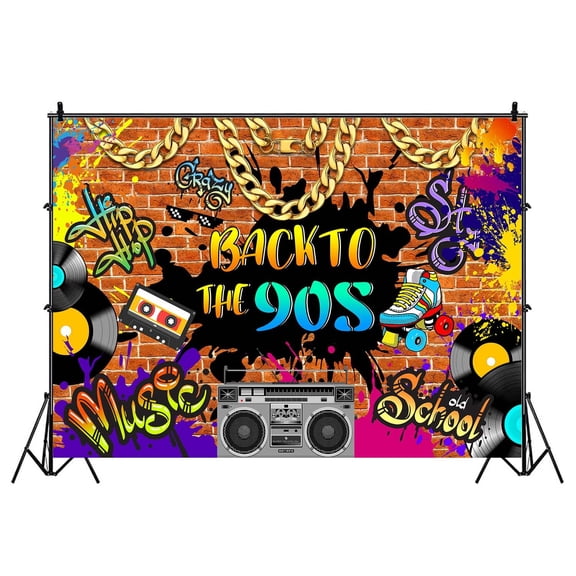 7x5FT 90s Party Decorations Backdrop Hip Hop Graffiti Retro Radio Fashion Brick Wall Photography Background Back to The 90s Themed Backdrop Banner Photo Shoot Props