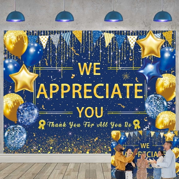 7x5FT Administrative Professionals Day Backdrop We Appreciate You Backdrop Thank You for All You Do Blue Golden Background Thankful Employee Teacher Doctor Nurse Staff Appreciation Party Decor Vinyl