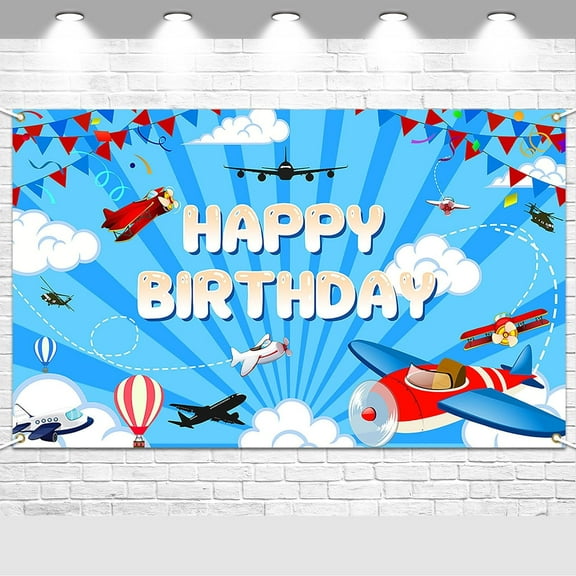 7x5FT Airplane Cool Birthday Backdrop Airplane Birthday Decoration Banner for Kids Time Flies Theme Aircraft Happy Birthday Party Background for Flying Enthusiast