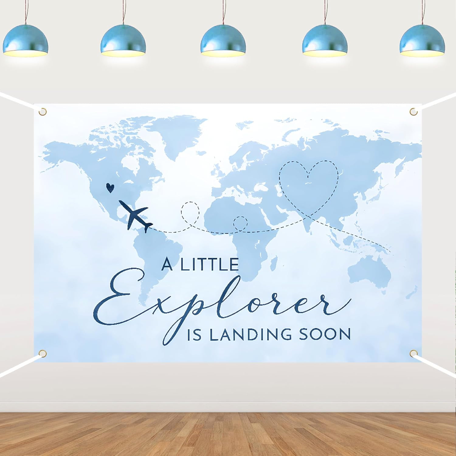 7x5FT Airplane Theme Baby Shower Backdrop A Little Explorer is Landing Soon Photography Background Airplane Travel Around The World Baby Shower Party Decorations Banner Supplies Photo Booth Props