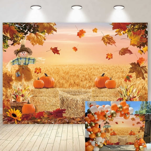 7x5FT Fall Backdrop Thanksgiving Backdrop Autumn Photography Backdrop Pumpkin Harvest Haystack Leaves Decoration Backdrop Sunflower Maples Family Party Decoration Supplies