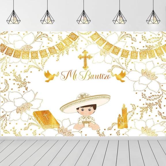 7x5FT Baptism Backdrop Boy First Communion Christening Decorations Banner Boy Girl Christening Baptism God Bless Newborn Baby Shower Photography Background