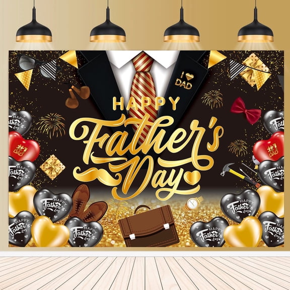 7x5FT Black Gold Happy Father's Day Photo Backdrop, I Love Dad Best Dad Ever Thank You Daddy Party Decor Supplies