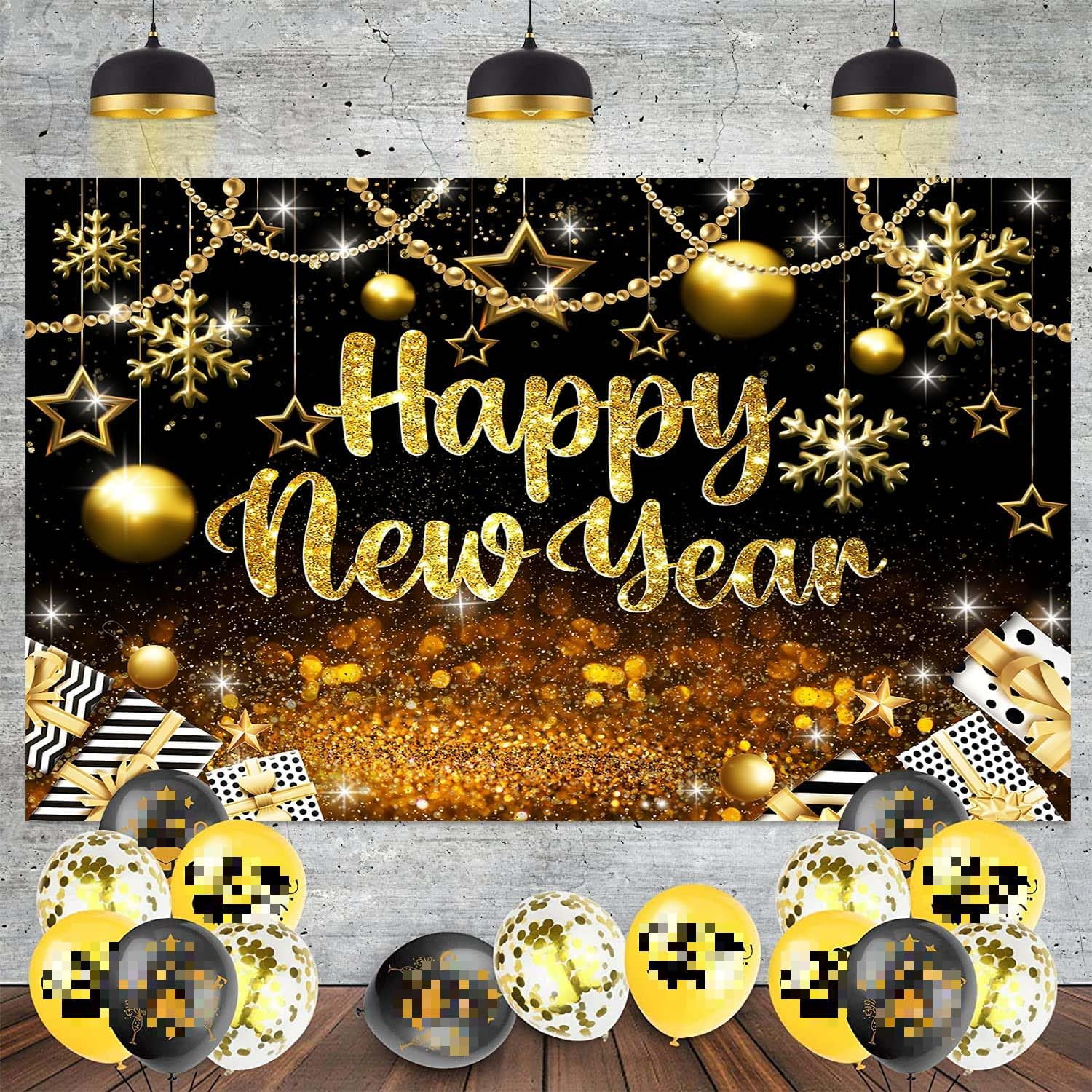 7x5FT Black and Gold Happy New Year Backdrop Glitter Bokeh Gift ...