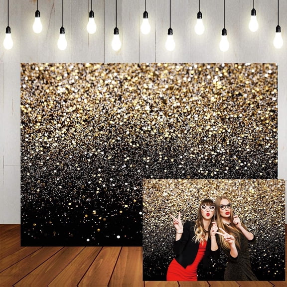 7x5FT Black and Gold Backdrop Spots Vintage Background for Birthday Wedding New Years Eve, Party Decorations