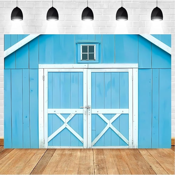 7x5FT Blue Barn Door Birthday Backdrop Western Farmhouse Cowboy Happy Birthday Country Wood Photography Background