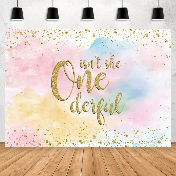 7x5FT Boho Rainbow Cloud Happy 1st Birthday Party Backdrop Sweet One Girl's First Years Old Birthday Golden Dots Photography Background Isn't She Onederful Bday Decor Cake Table Banner