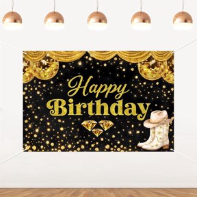 7x5FT Boots and Bling Happy Birthday Backdrop Gold Disco Ball Hat Boots Western Cowboy Birthday Background Wild West Rodeo Birthday Party Decorations Banner Supplies Photo Booth Props