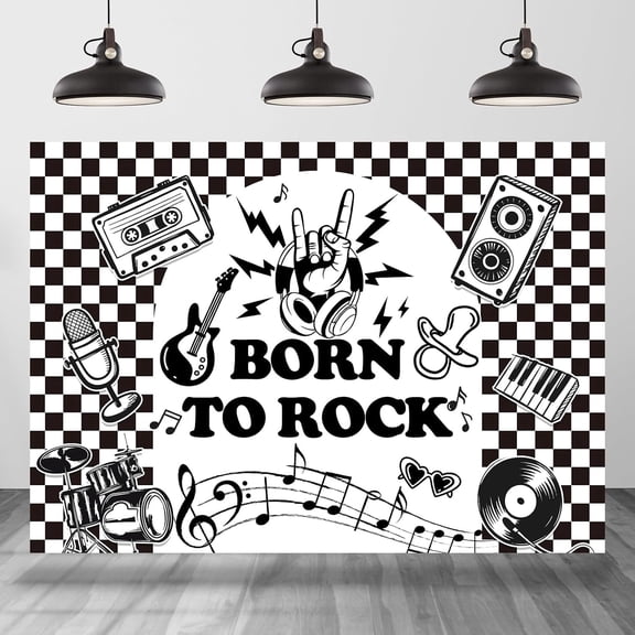 7x5FT Born to Rock Backdrop Rock and Roll Music Theme Baby Shower Background Parents to Be Newborn Birthday Party Decorations Supplies Cake Table Banner Photo Studio Props
