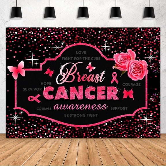 7x5FT Breast Cancer Promotional Inspirational Backdrop Pink Rose Photo Booth Theme Event Live Background Photo Studio Props