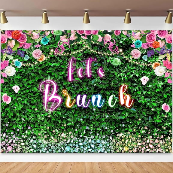 7x5FT Let's Brunch Backdrop Green Leaves Neon Pink Birthday Photography Background for Women Greenery Wall Birthday Party Decorations Banner Photo Booth Props
