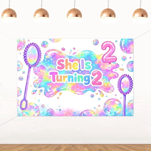 7x5FT Bubble Two Birthday Backdrop She is Turning 2 Background for Girls Pastel Rainbow Soap Bubble 2nd Birthday Party Decorations Banner Supplies Photo Booth Props