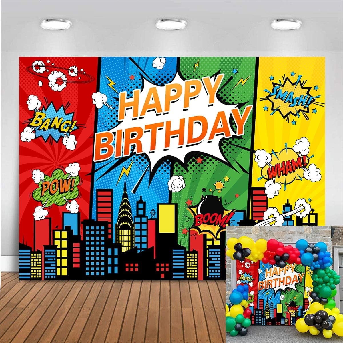15x10ft Photography Background CORFOTO 15x10FT Super City Backdrop - Cartoon Cityscape Photo Background For Parties 15x10ft Photo Background