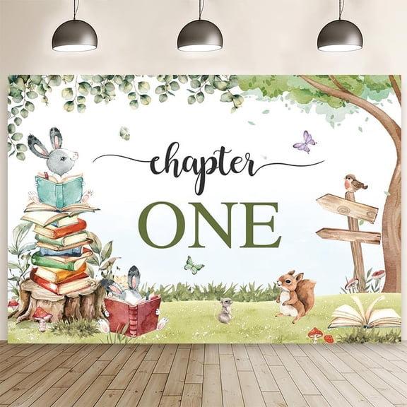 7x5FT Chapter One Birthday Backdrop Book Theme 1st Birthday Photography Background Next Chapter First Bday Storybook Library Reading Room Party Decorations Banner Photo Booth Props