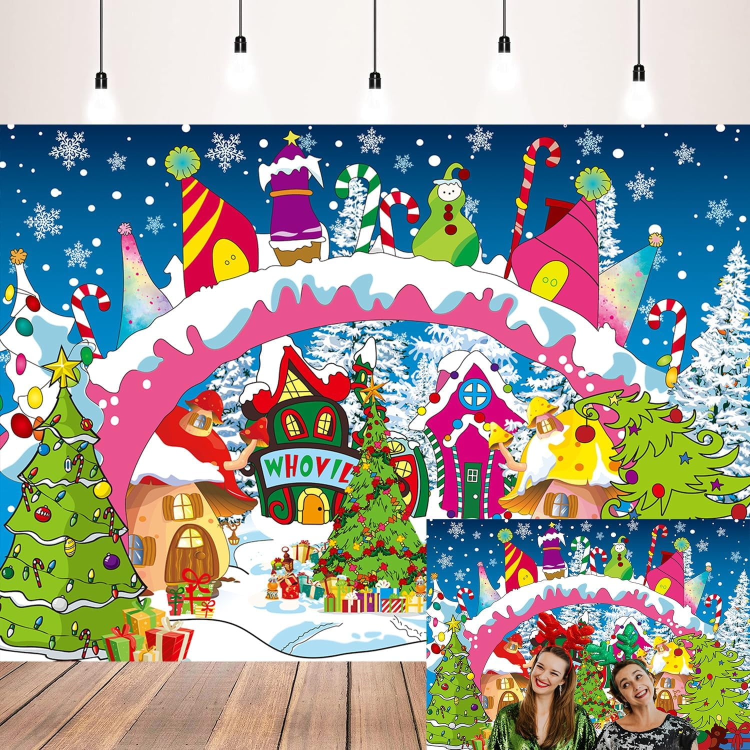 7x5FT Christmas Backdrops Photography Winter Christmas Village Backdrop