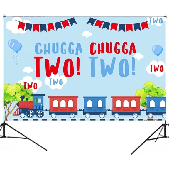 7x5FT Chugga Chugga Two Two Birthday Backdrop Train 2nd Birthday Background for Boys Blue 2 Years Old Birthday Party Decorations Banner Supplies Photo Booth Props