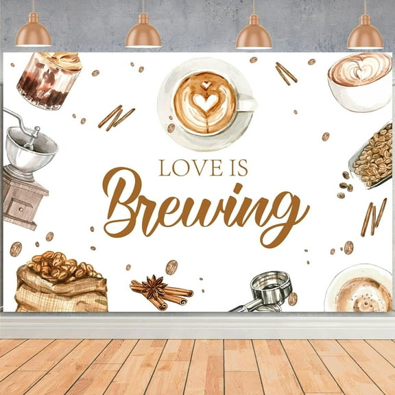 7x5FT Coffee Wedding Backdrop Love is Brewing Bridal Shower Photography Background for Girl Brown Coffee Theme Bridal Shower Engagement Bachelorette Party Decorations Banner Photo Booth Props