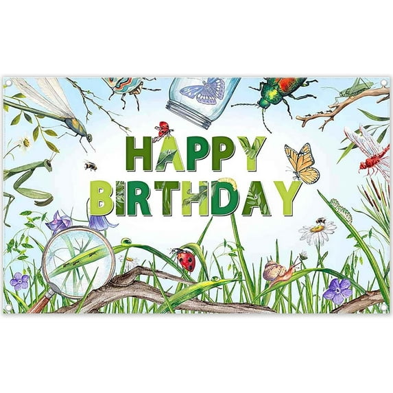 7x5FT Colorful Cartoon Insects Theme Happy Birthday Cute Backdrop Bug Bees Snail Ladybug Photography Background Kids Baby Shower Party Decor Photo Props