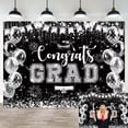 thumbnail image 1 of 7x5FT Congrats Grad Backdrop 2026 Graduation Party Decorations Black Silver Ballon Glitter Photography Background Class of 2026 School Party Supplies Vinyl, 1 of 7