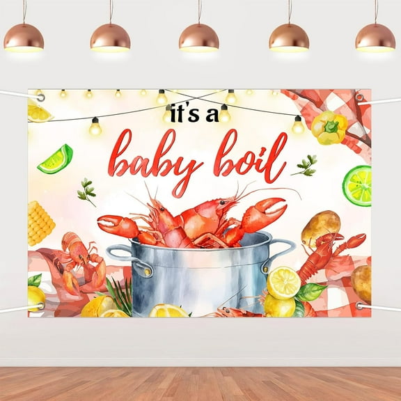 7x5FT Crawfish Party Decorations Banner Baby Boil Crawfish Theme Backdrop Photography Background for Crayfish Theme Baby Shower Gender Reveal Party