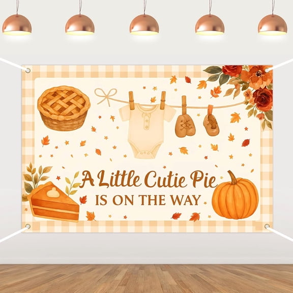 7x5FT Cutie Pie Baby Shower Backdrop A Little Cutie Pie is on The Way Background Orange Yellow Gingham Floral Fall Baking Cookie Sweet as Pies Baby Shower Party Decorations Banner Photo Booth Props