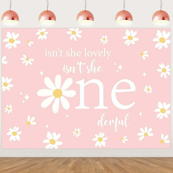 7x5FT Daisy 1st Birthday Decorations Banner for Girls Pink White Isn't She Lovely Isn't She Onederful Backdrop Boho Hippie Baby Girl First Birthday Supplies for Daisy Theme Photography Background