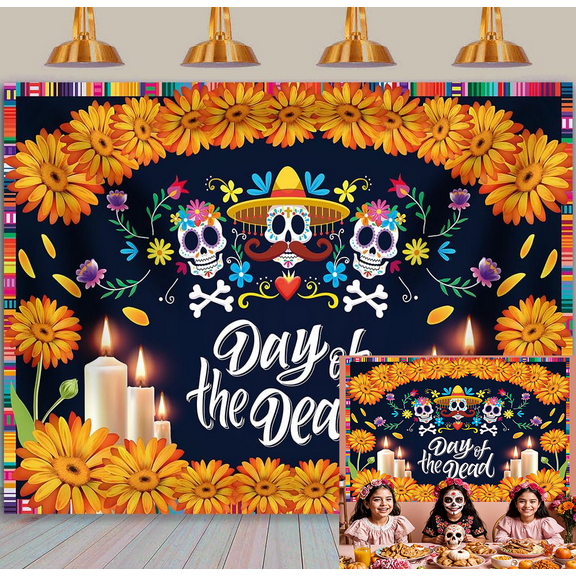 7x5FT Day of the Dead Mexican-Style Background Photography Mexican Skull Marigold Carnival Family Party Banner Decorations Photo Booth