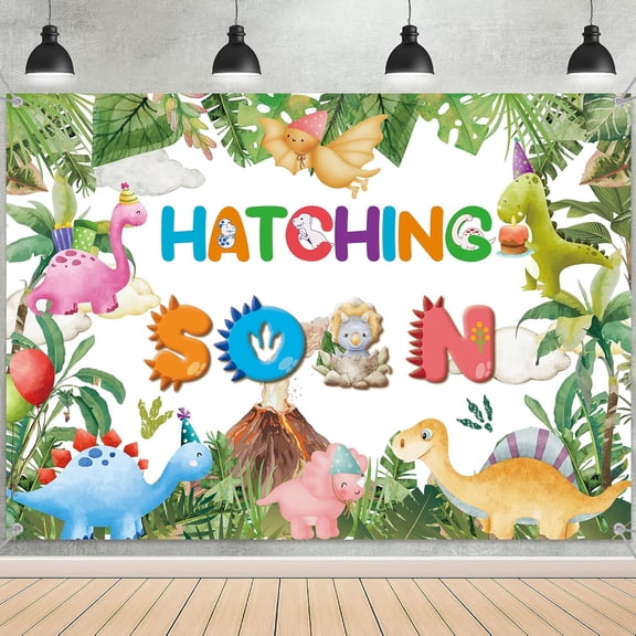 7x5FT Dinosaur Baby Shower Backdrop Hatching Soon Baby Shower Photography Background for Boys Dino Theme Gender Reveal Party Decorations Banner Supplies Photo Booth Props