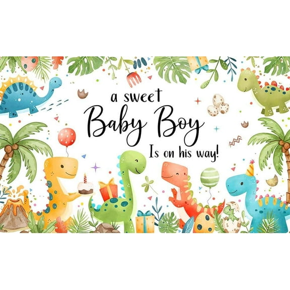 7x5FT Dinosaur Baby Shower Backdrop A Sweet Baby Boy is On His Way Photography Background Cute Cartoon Dinosaur Baby Shower Party Decorations Banner Photo Booth Props
