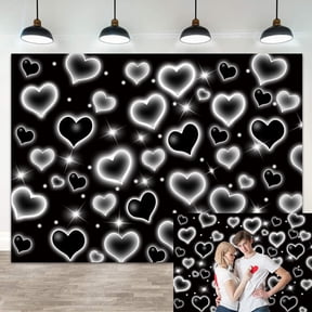 7x5FT Early 2000s Backdrop for Black Heart Party Photo Backdrop Glitter Heart Sweet 16 18th 21th 30th Women Men Happy Birthday Photography Background Selfile Wall Decor