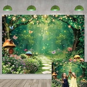 7x5FT Enchanted Forest Backdrop Spring Forest Background Mushroom Butterfly Flowers Wonderland Backdrops for Photograph kids Birthday Party Decor Vinyl