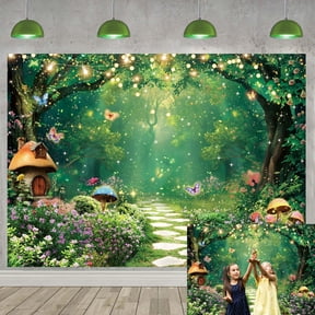 7x5FT Enchanted Forest Backdrop Spring Forest Background Mushroom Butterfly Flowers Wonderland Backdrops for Photograph kids Birthday Party Decor Vinyl