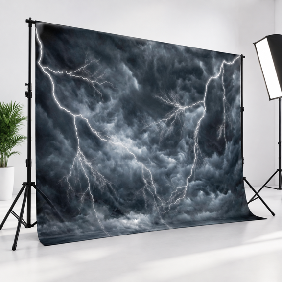 7x5FT Fabric Lightning Storm Dark Cloudy Sky Photo Studio Background
