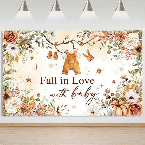 7x5FT Fall Baby Shower Beautiful Backdrop Banner Fall in Love with Baby Party Decorations Pumpkin Baby Shower Photo Booth Props