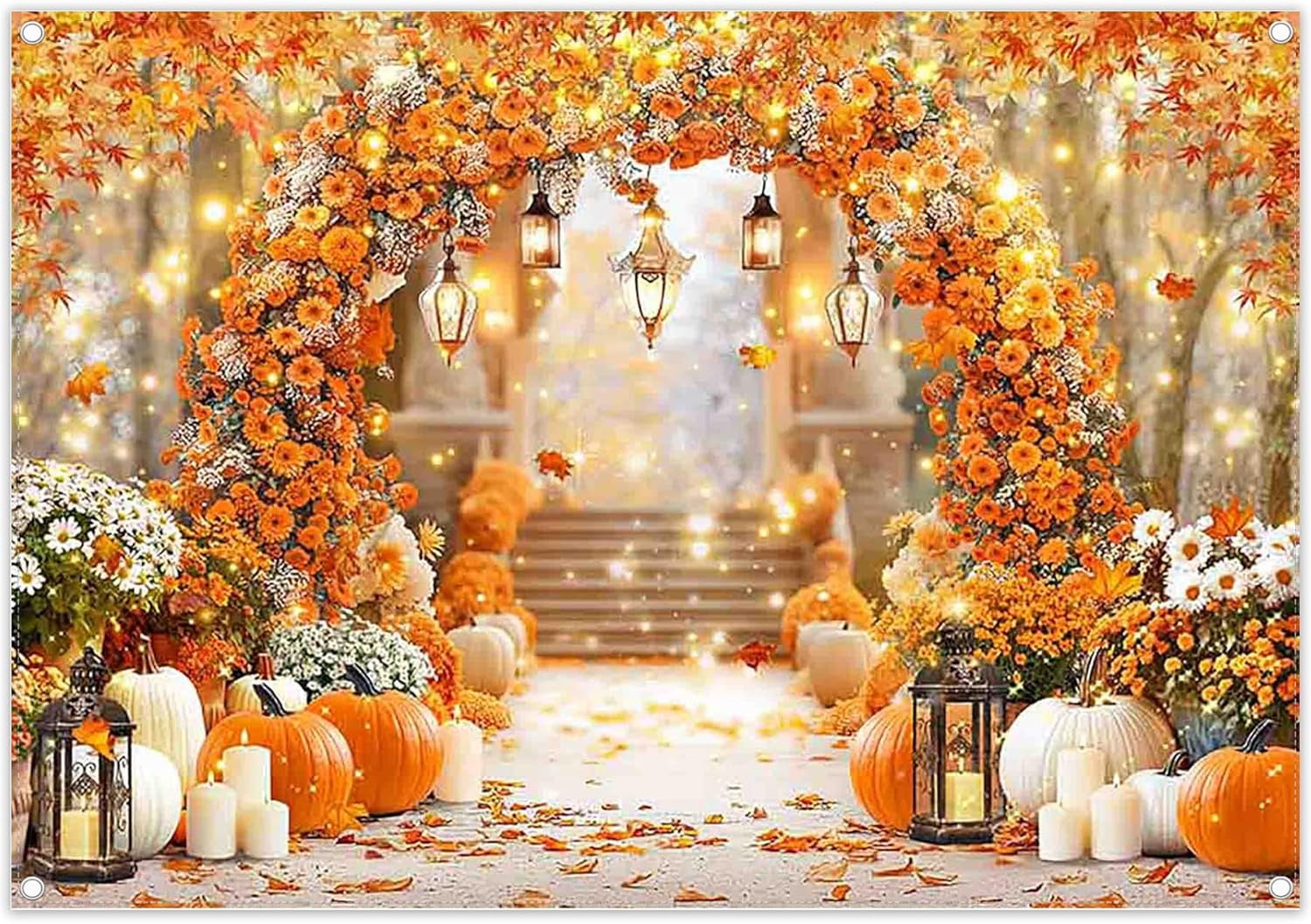 7x5FT Fall Backdrop Backdrop Autumn Flowers Arch Leaves Pumpkin Path ...
