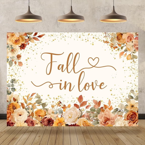 7x5FT Fall in Love Bridal Shower Backdrop Autumn Floral Leaves Wedding Background Bride to Be Engaged Party Decorations Supplies Banner Photo Studio Props