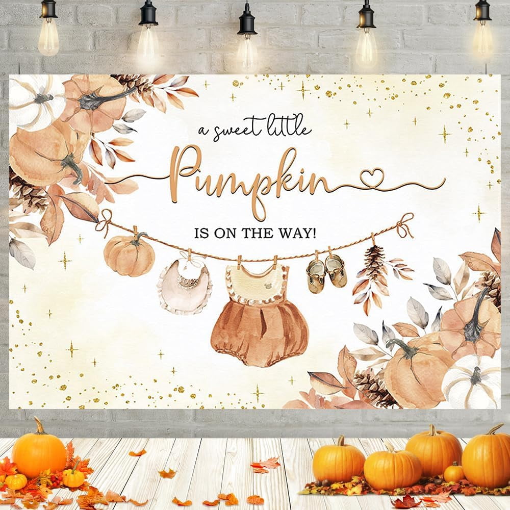 7x5FT Fall Pumpkin Baby Shower Backdrop A Little Pumpkin is On The Way ...