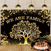 7x5FT Family Reunion Backdrop Black Gold Family Tree We are Family Photography Background Welcome Home Gathering Party Decorations Supplies Banner Vinyl