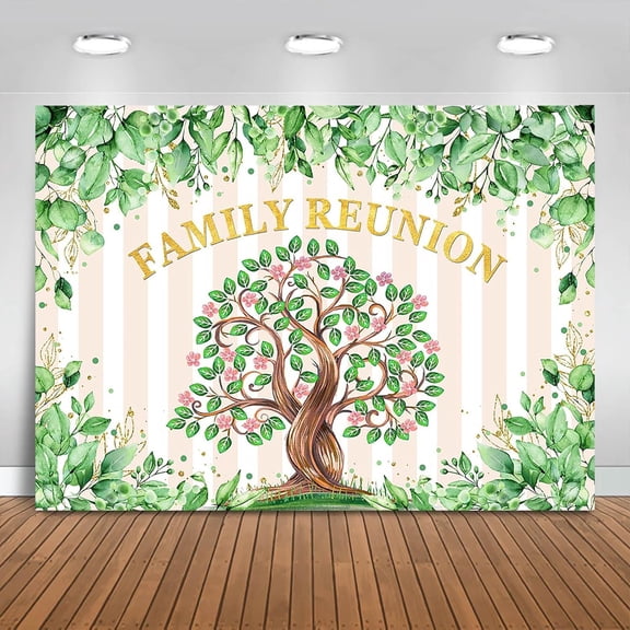 7x5FT Family Reunion Backdrop Family Tree Welcome Home Family Members Background Party Decorations Green Leaves Family Gathering Theme Banner Photo Booth Props