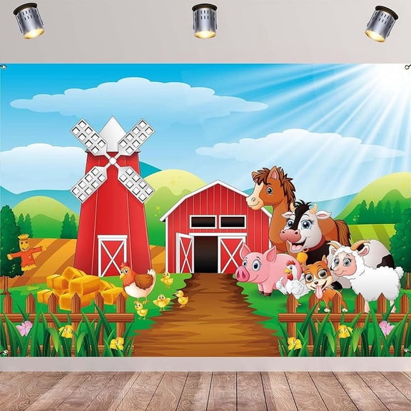 7x5FT Farm Animals Theme Party Backdrop Decorations, Children's Birthday Party Background Fabric,Farm Animal Background Photo Banner