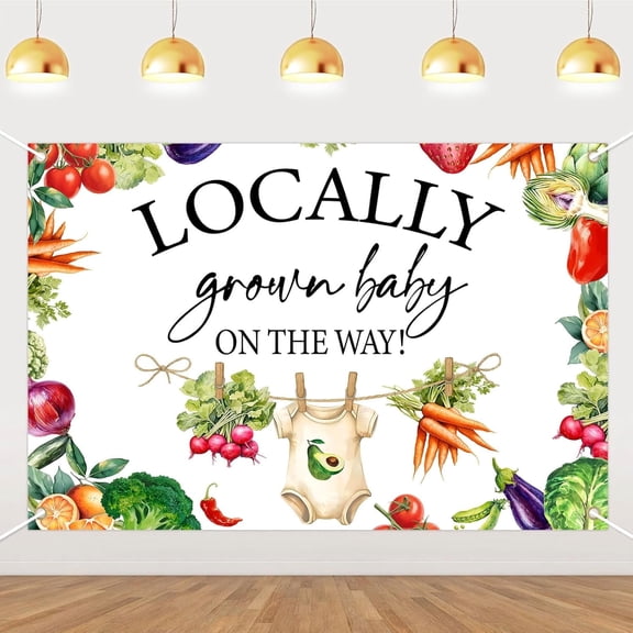7x5FT Farmer's Market Baby Shower Backdrop Locally Grown Baby on The Way Background Farmer's Market Vegetable Fruit Gender Reveal Party Decorations Banner Supplies Photo Booth Props