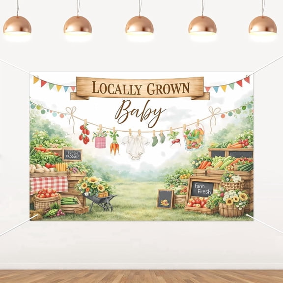 7x5FT Farmers Market Baby Shower Backdrop Locally Grown Farm Fresh Background for Girl Boy Rustic Vegetable Garden Baby Shower Party Decorations Banner Photo Booth Props