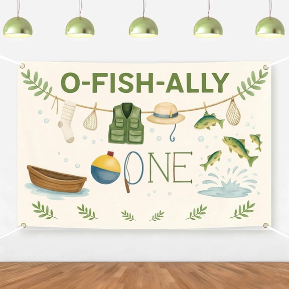 7x5FT Fishing First Birthday Backdrop Our Little Man is Ofishally Turning One Photography Background for Boys Gone Fishing 1st Birthday Party Decorations Banner Supplies Photo Booth Props