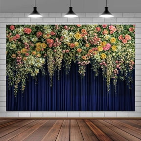 7x5FT Flower Backdrop Navy Blue Spring Floral Photography Background Birthday Baby Shower Party Supplies Photo Booth Props