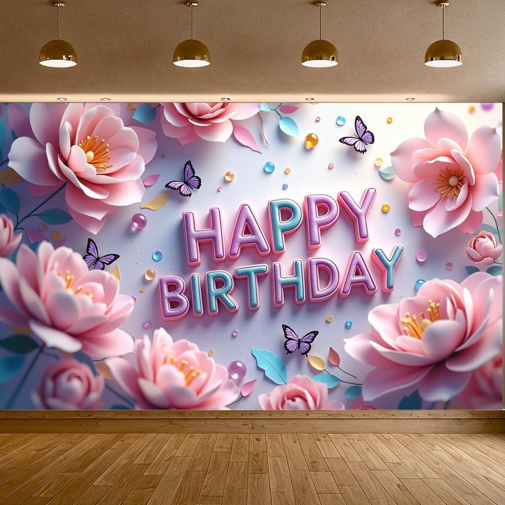 Happy Birthday Backdrop Banner Rose Gold Fabric Birthday Decoration - View #7