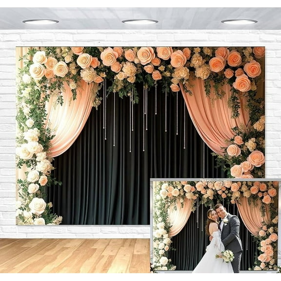7x5FT Flower Wall Backdrop Black Backdrop for Background Floral Back Drop for Wedding Bridal Shower Flower Backdrops for Photoshoot Spring Backdrops for Photography Floral Wall